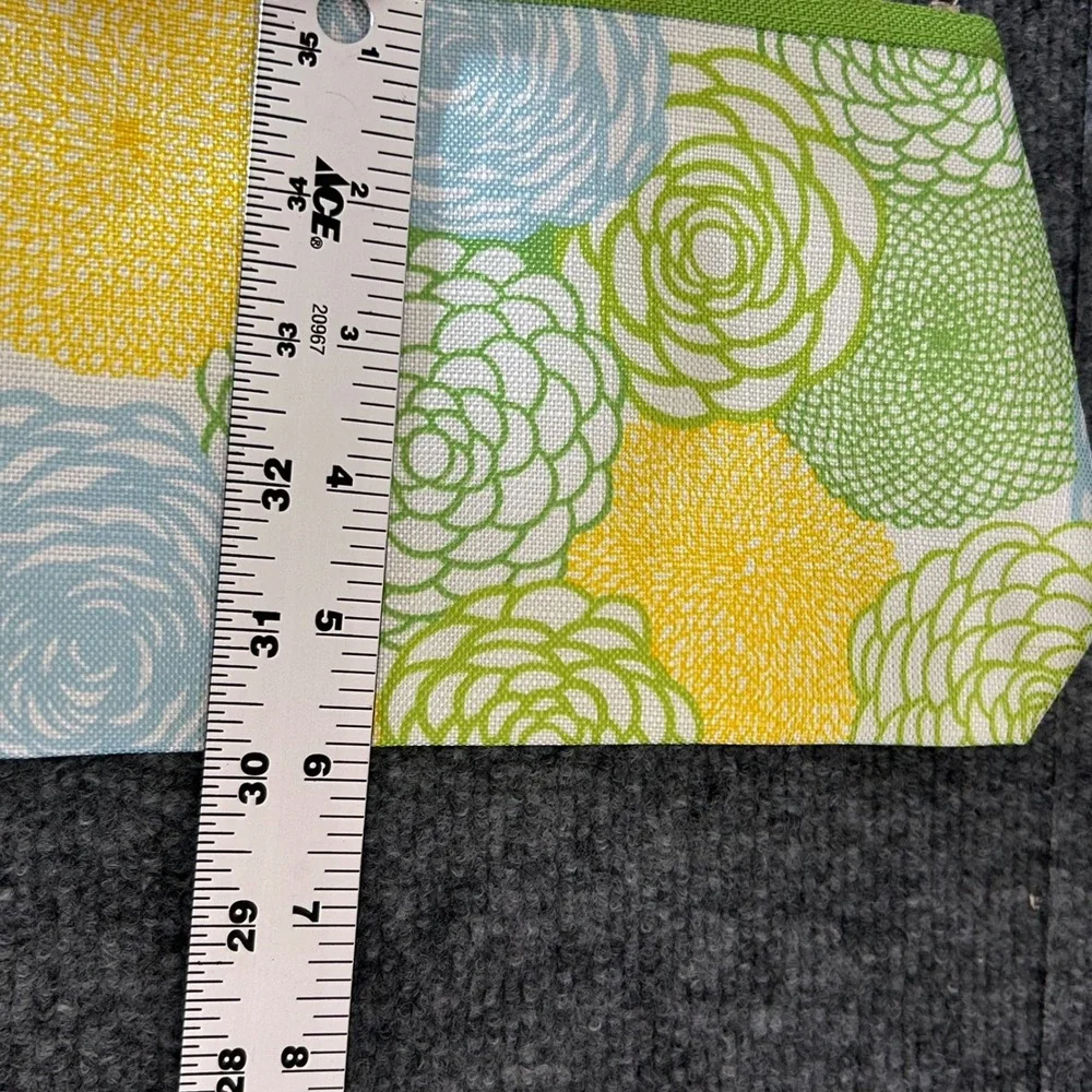 Clinique Floral Makeup Bag Green Yellow Blue Canvas Zipper Pouch Cosmetic Case